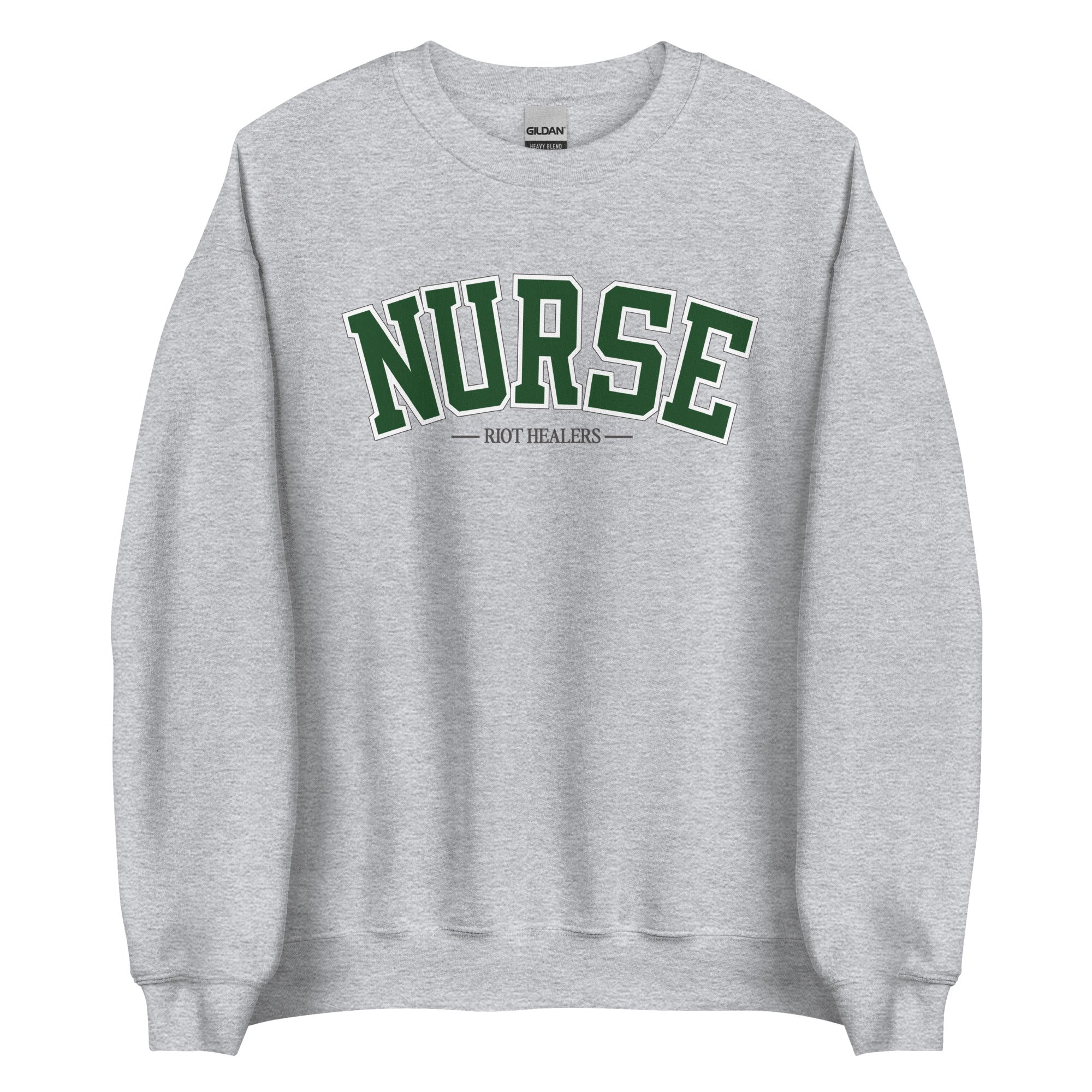Nurse Collegiate Crewneck - Grey & Green