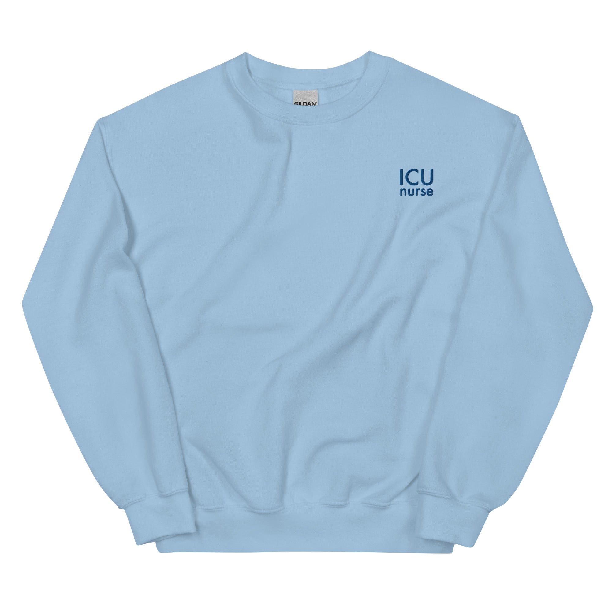 Minimal ICU Nurse Crewneck Blue on Blue